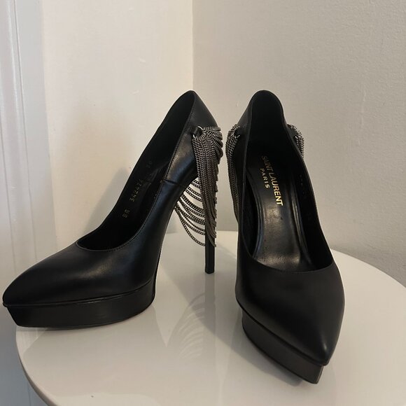 Saint Laurent Chain Embellished Platform Heels - Picture 1 of 6
